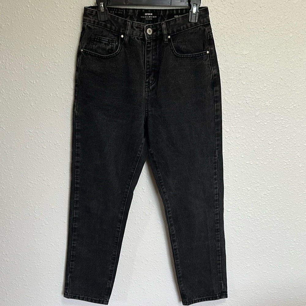 Cotton On Off Black Denim Mom Jeans Size 6